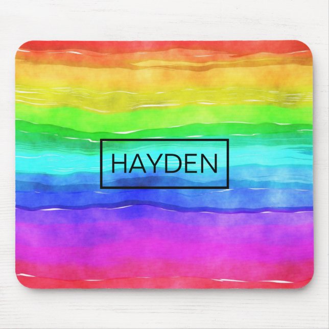Watercolor Rainbow Stripes Personalised Mouse Mat (Front)