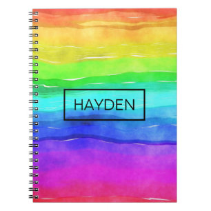 Watercolor Rainbow Stripes Personalised Notebook