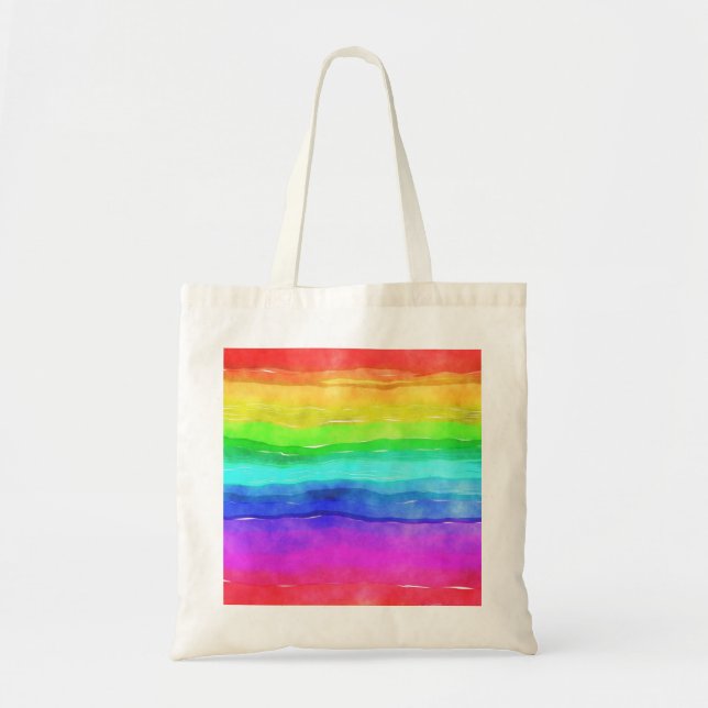 Watercolor Rainbow Stripes Tote Bag (Front)