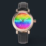 Watercolor Rainbow Stripes Watch<br><div class="desc">Bright and colourful multi coloured horizontal stripes painted in watercolor,  great background to custom with your own text or images or keep as a cheerful design.</div>