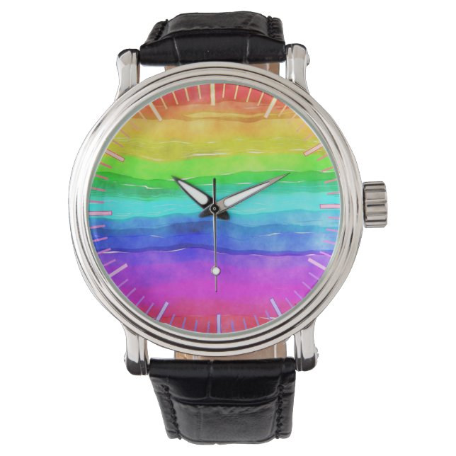 Watercolor Rainbow Stripes Watch (Front)