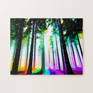 Watercolor Rainbow Sunlight Spectrum in the Forest Jigsaw Puzzle