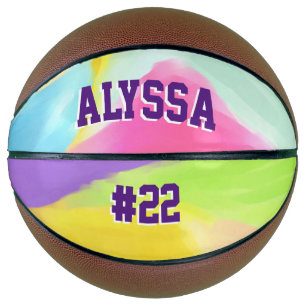 Watercolor Rainbow Swirl Personalised Basketball