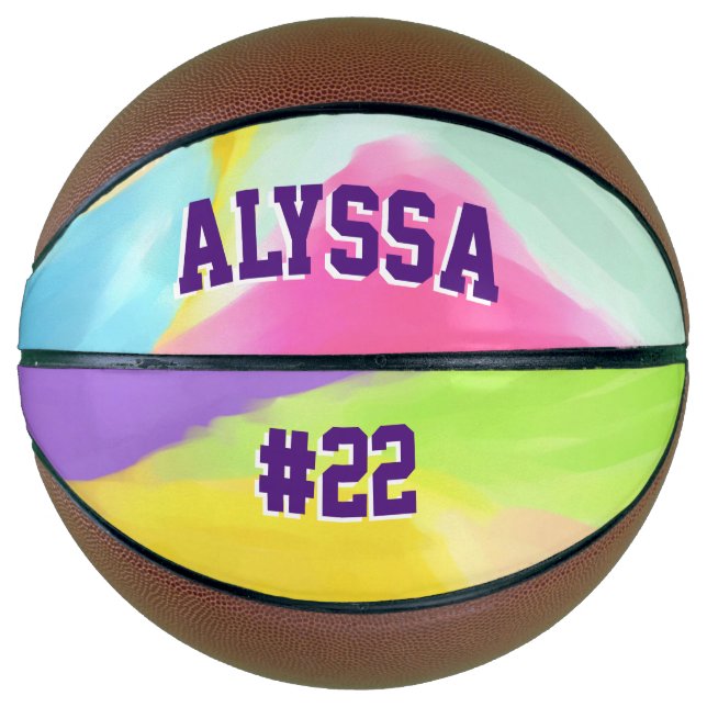 Watercolor Rainbow Swirl Personalised Basketball (Front)