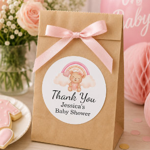 Watercolor Rainbow Teddy Bear Baby Shower Favour Classic Round Sticker