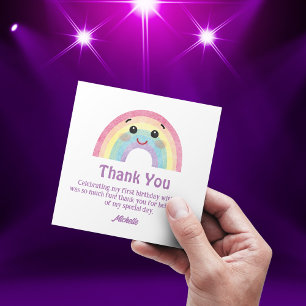 watercolor rainbow thank you girl 1st birthday  card