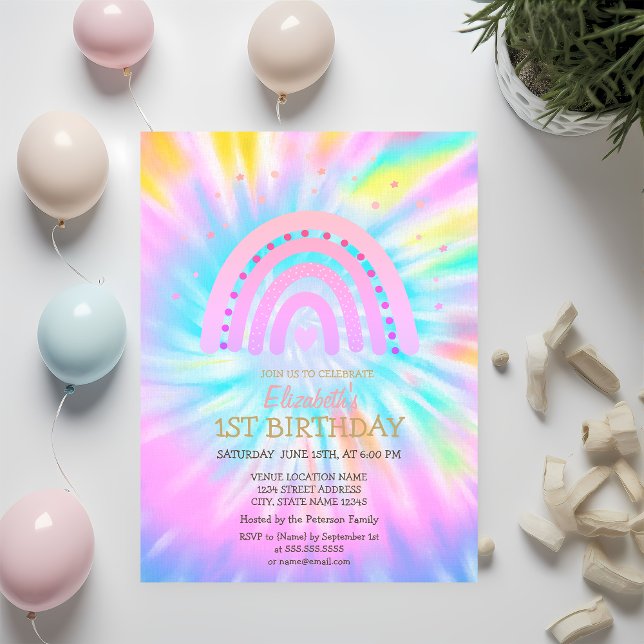 Watercolor Rainbow Tie Dye Birthday  Invitation (Creator Uploaded)