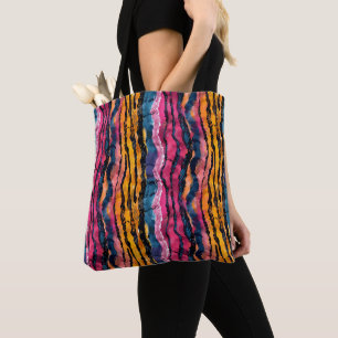 Watercolor Rainbow Tiger Stripes Tote Bag