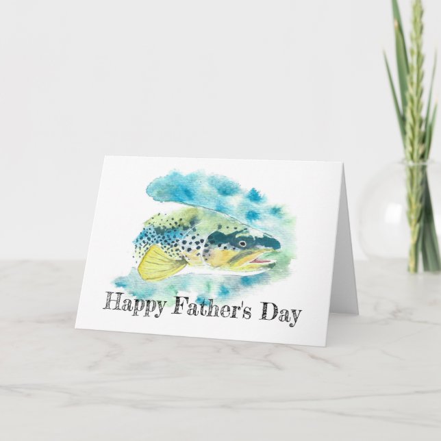 Watercolor Rainbow Trout Father's Day Card (Front)