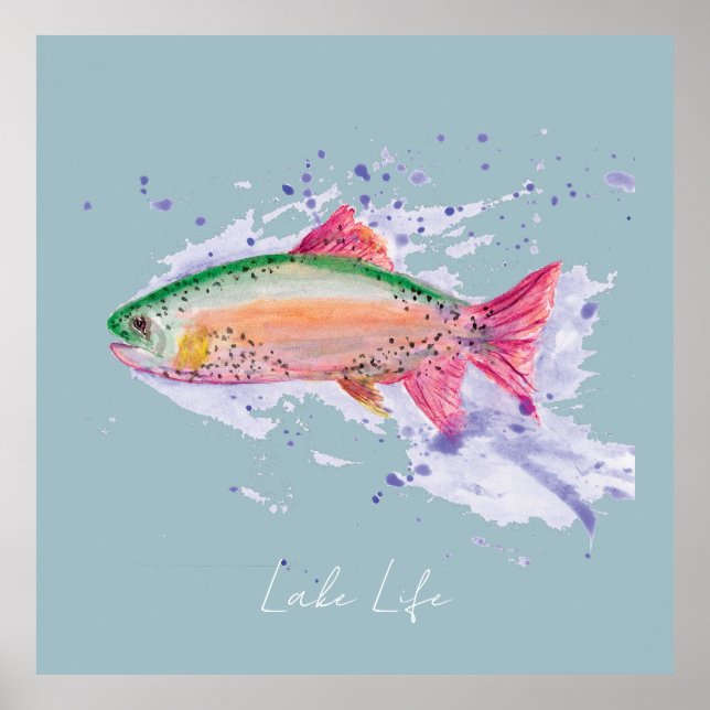 Watercolor Rainbow Trout Lake Life Poster (Front)