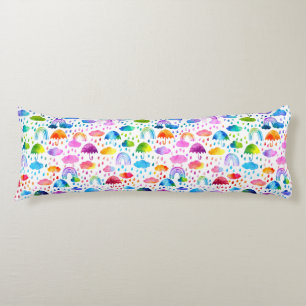 Watercolor Rainbow Umbrellas Rainy Day Girls Body Cushion