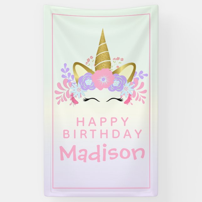 Watercolor Rainbow Unicorn Birthday Banner (Vertical)