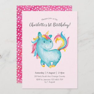 Watercolor Rainbow Unicorn Birthday Invitation