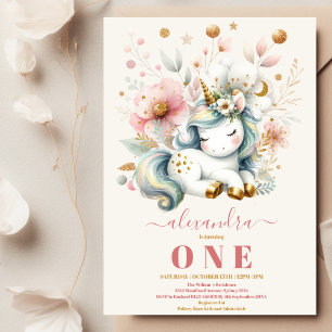 Watercolor Rainbow Unicorn Birthday Invitation 1st