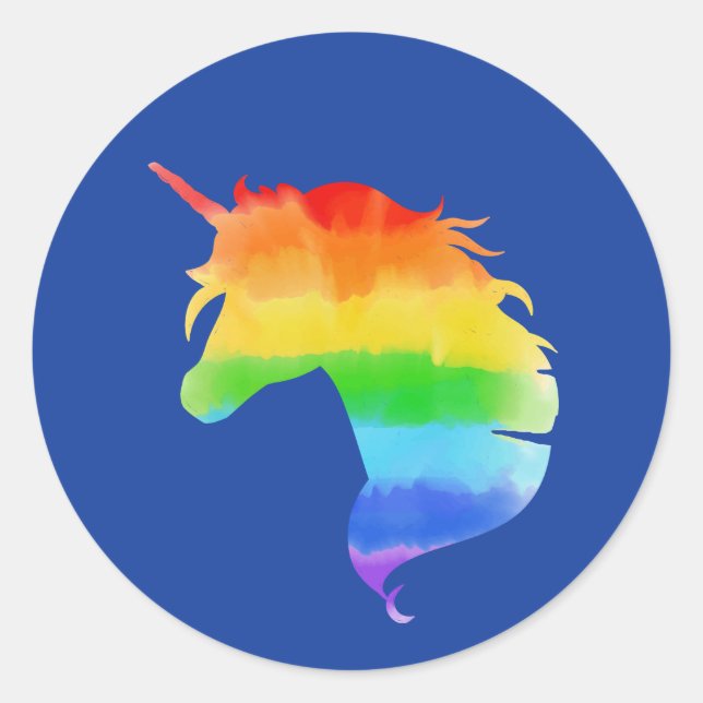 Watercolor Rainbow Unicorn Classic Round Sticker (Front)