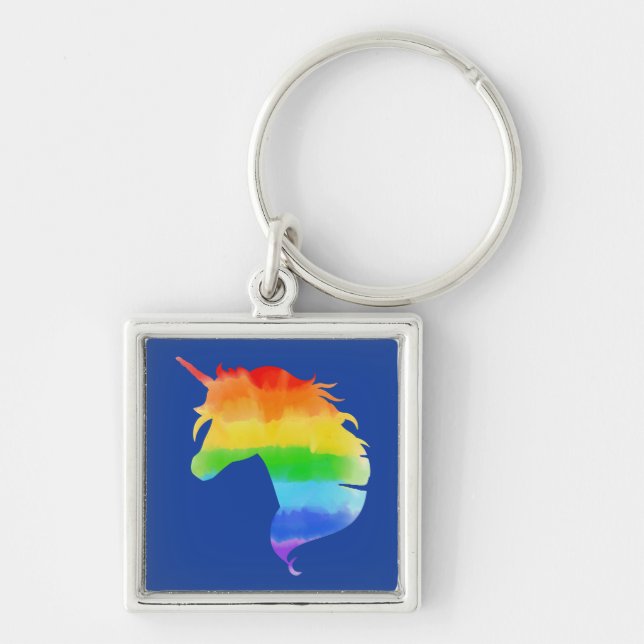 Watercolor Rainbow Unicorn Key Ring (Front)