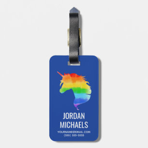 Watercolor Rainbow Unicorn Luggage Tag