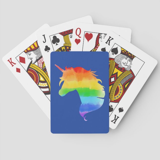 Watercolor Rainbow Unicorn Playing Cards (Back)