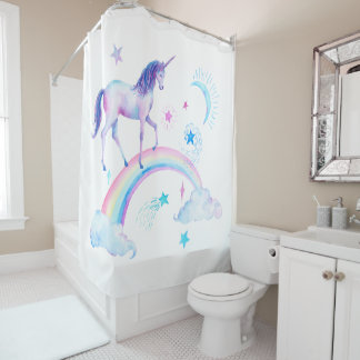 Watercolor Rainbow Unicorn Shower Curtain