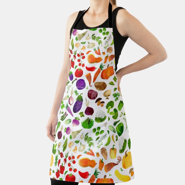 Watercolor Rainbow Vegetables Veggie Pattern Apron (Insitu)