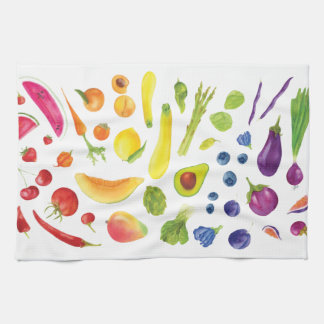 Watercolor Rainbow Veggies at Farmers Market Tea Towel