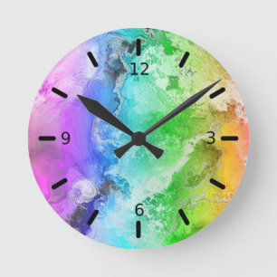 Watercolor Rainbow Wash Abstract Round Clock