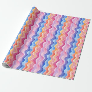 Watercolor Rainbow Wavy Lines Wrapping Paper