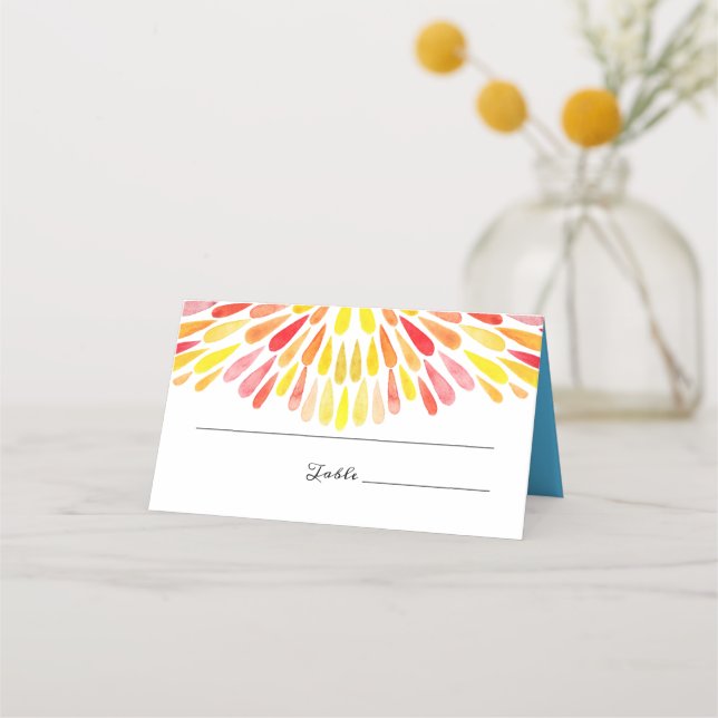 Watercolor Rainbow Wedding Place Card (Front)