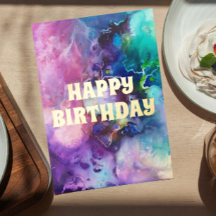 Watercolor Rainbow Whimsical Happy Birthday Foil Greeting Card