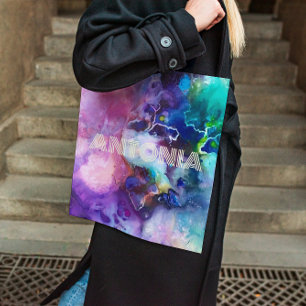 Watercolor Rainbow Whimsical Personalizable Name Tote Bag