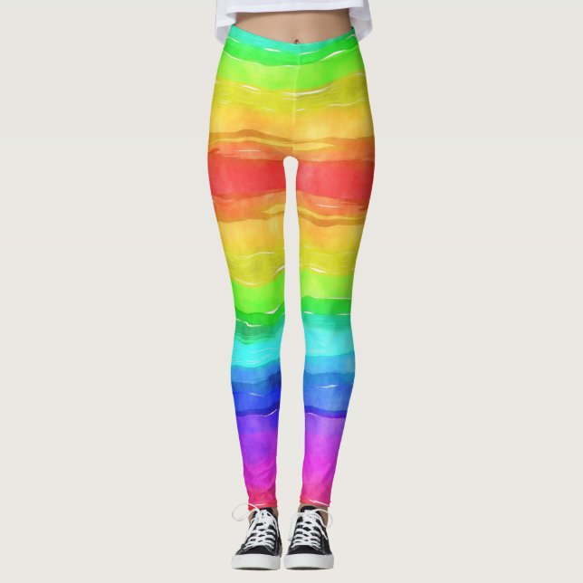 Watercolor rainbow yoga pants leggins (Front)