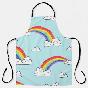 Watercolor rainbows and clouds seamless pattern apron