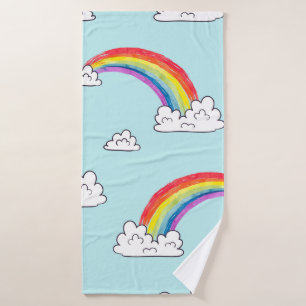 Watercolor rainbows and clouds seamless pattern bath towel