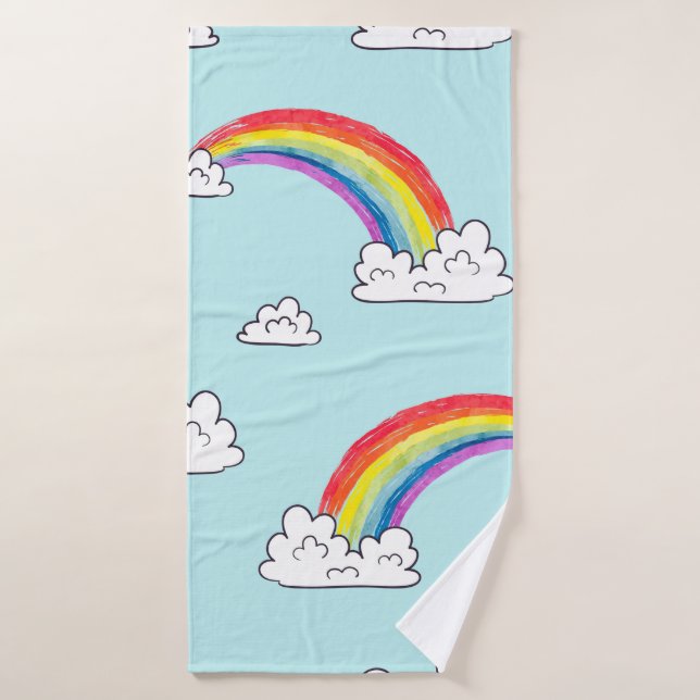 Watercolor rainbows and clouds seamless pattern bath towel (Bath Towel)