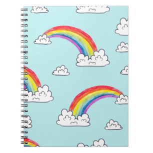 Watercolor rainbows and clouds seamless pattern notebook