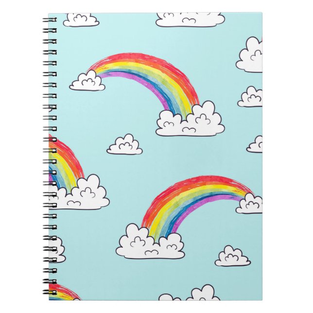 Watercolor rainbows and clouds seamless pattern notebook (Front)