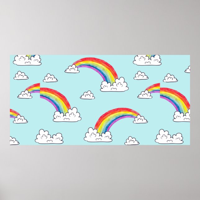 Watercolor rainbows and clouds seamless pattern poster (Front)