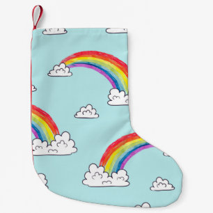 Watercolor rainbows and clouds seamless pattern small christmas stocking