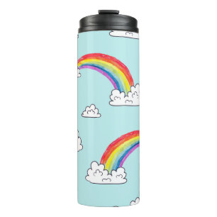 Watercolor rainbows and clouds seamless pattern thermal tumbler