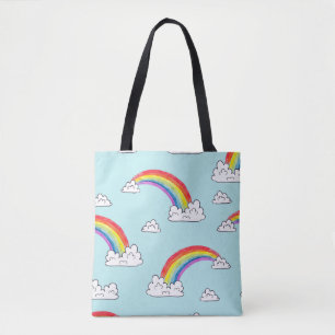 Watercolor rainbows and clouds seamless pattern tote bag