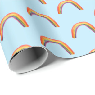 Watercolor rainbows blue wrapping paper