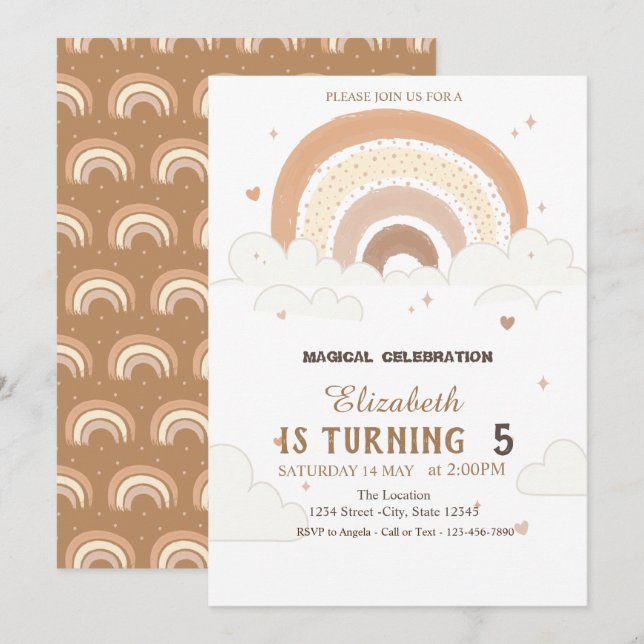 Watercolor  Rainbows Clouds Birthday Invitation (Front/Back)