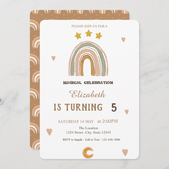 Watercolor  Rainbows Stars Hearts Birthday  Invitation (Front/Back)