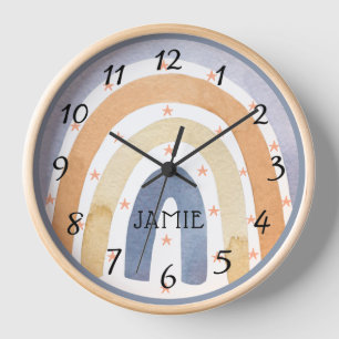 Watercolor Rainbows & Stars Personalised Clock