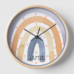 Watercolor Rainbows & Stars Personalised Clock