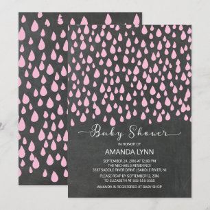 Watercolor Raindrops Girls Baby Shower Invitation