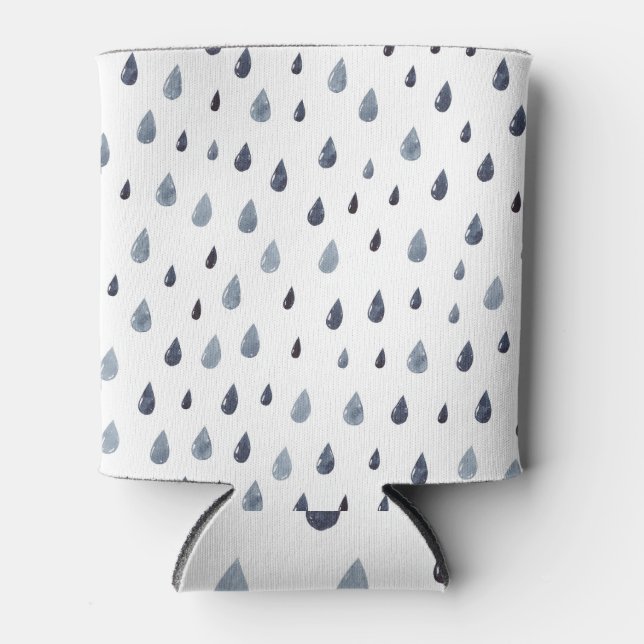 Watercolor raindrops, indigo seamless pattern. can cooler (Front)