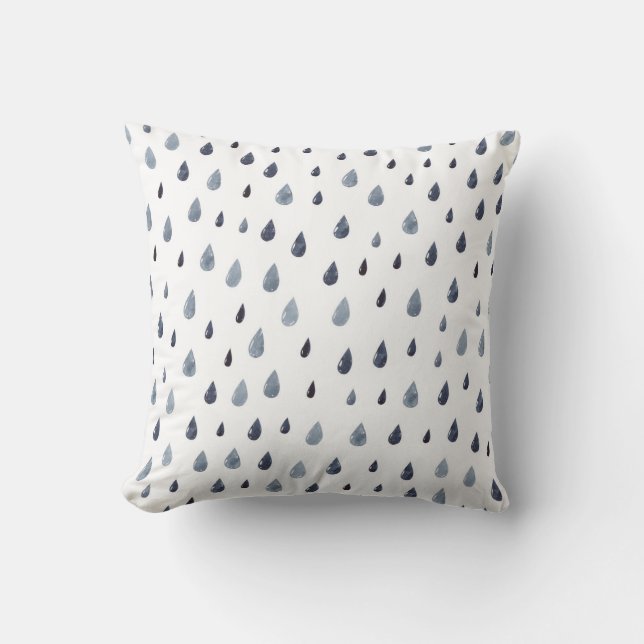 Watercolor raindrops, indigo seamless pattern. cushion (Front)