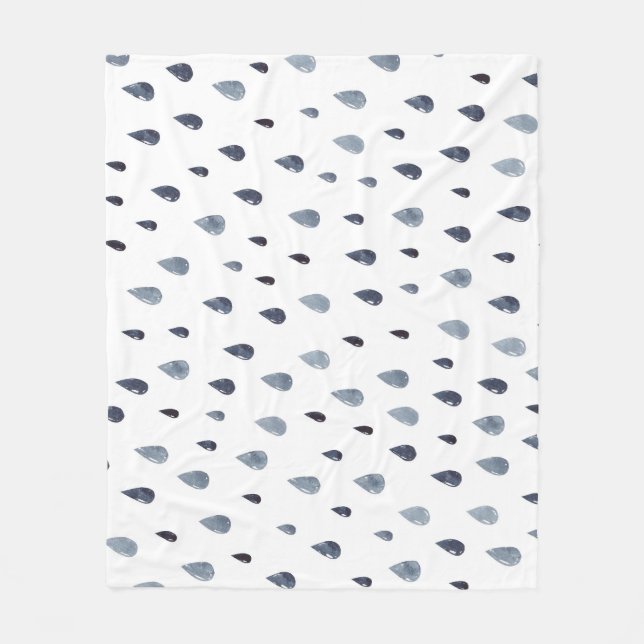 Watercolor raindrops, indigo seamless pattern. fleece blanket (Front)