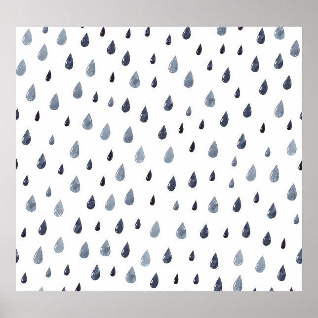 Watercolor raindrops, indigo seamless pattern. poster (Front)